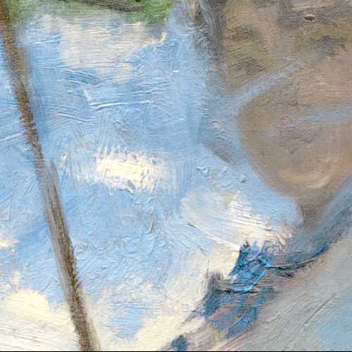 Appréciez les glacis, la pâtine de la surface de la toile